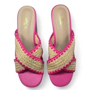 Mata Tahiti Woven Cross Strap Cork Wedge Sandals Size 10